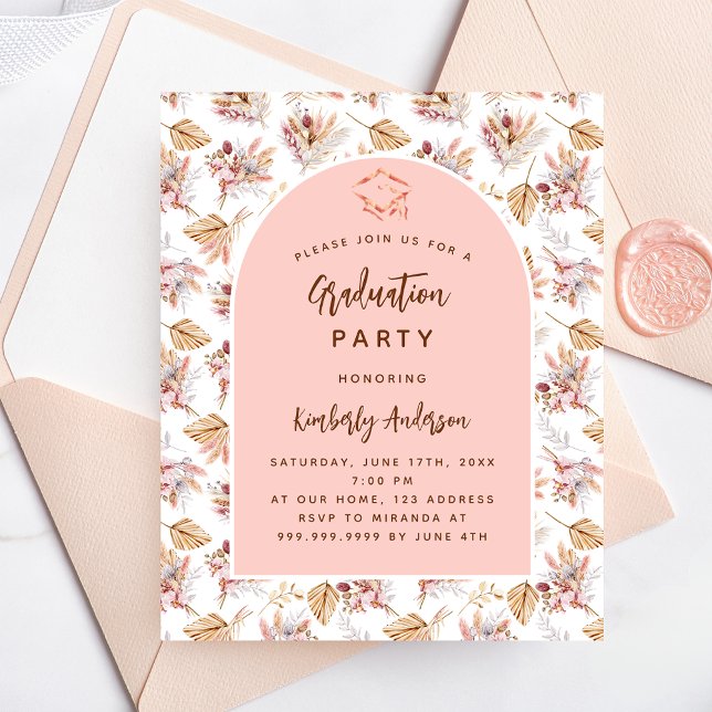 Flyer Pampas rosa invitación a fiesta de graduación de p (Subido por el creador)