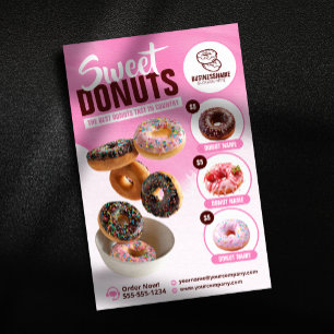 Flyer Panadería de Donas Atractivas Rosadas Dulces Bocad