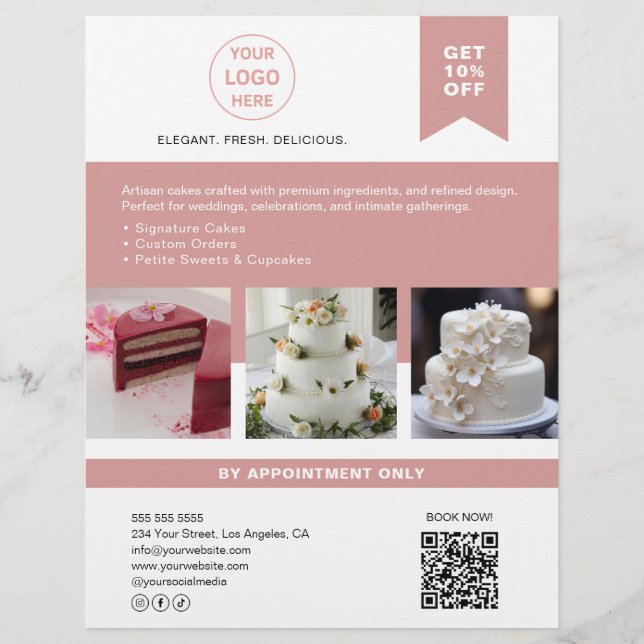 Flyer Panadería Personalizado de pasteles Logo de White  (Frente)