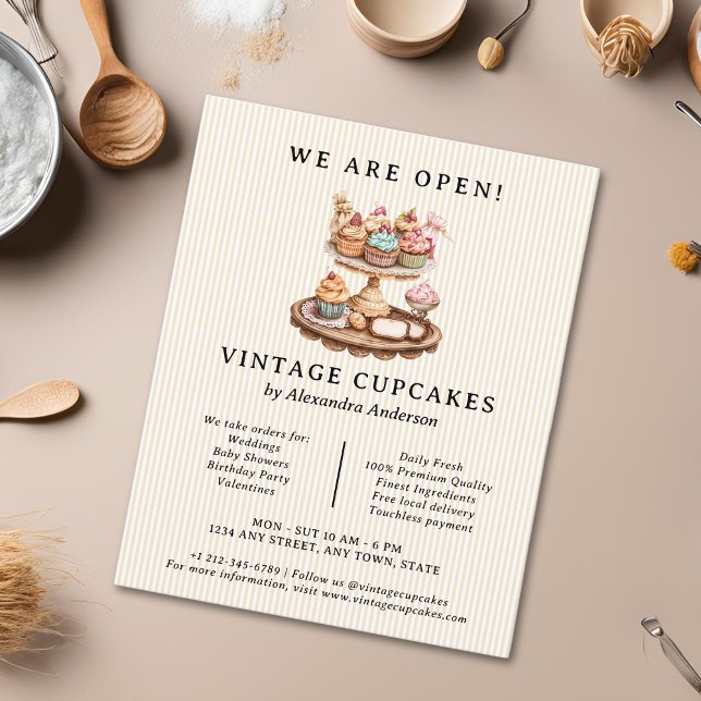 Flyer Panadería retro de tortas de cosecha antigua (Vintage Cupcake Retro Bakery Flyer)
