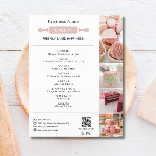 Flyer Panadería Rolling White y foto Pin QR rosa 