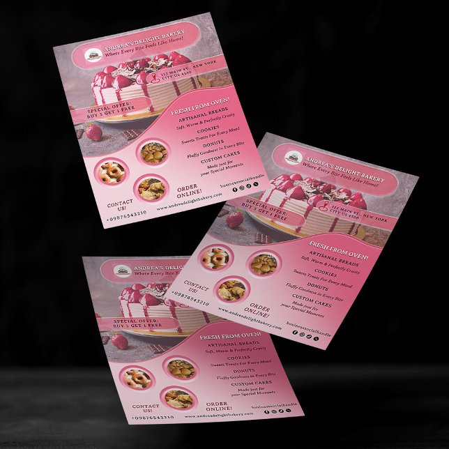 Flyer Panadería rosa profesional Añadir fotos y Personal (Subido por el creador)