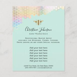 Flyer panal de abeja sobre fondo de menta