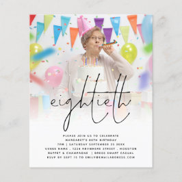 Flyer PAPEL| Script Photo 80th Birthday Party Invitation