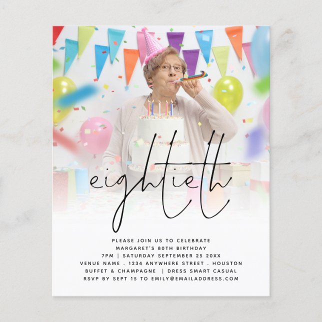 Flyer PAPEL| Script Photo 80th Birthday Party Invitation (Frente)