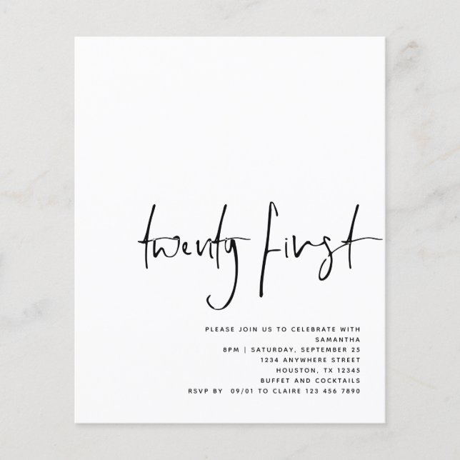 Flyer PAPER Black Script White 21st Birthday (Frente)
