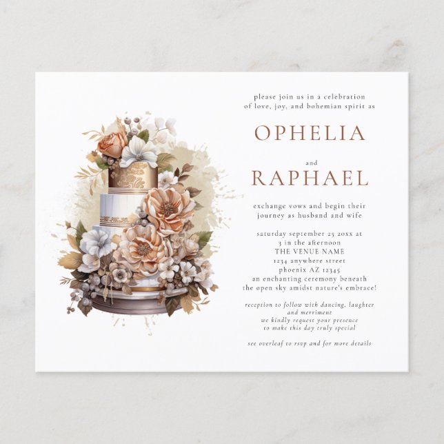 Flyer PAPER Boho Cake Florals Bohemian Wedding Invitado (Frente)