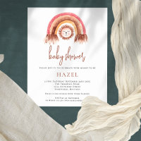 PAPER Boho Cute Lion Rainbow Baby Shower invitació