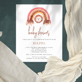 Flyer PAPER Boho Cute Lion Rainbow Baby Shower invitació