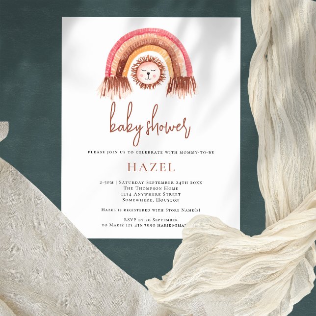 Flyer PAPER Boho Cute Lion Rainbow Baby Shower invitació (Subido por el creador)