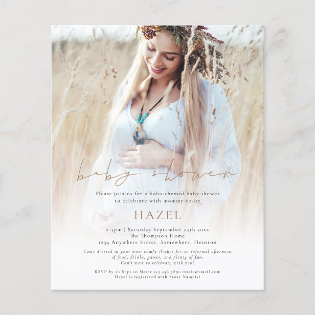 Flyer PAPER Boho Foto Overlay Gold Script Baby Shower (Frente)