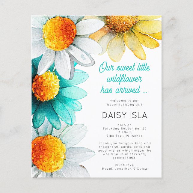 Flyer PAPER Boho Wildflower Gracias Anuncio de nacimient (Frente)