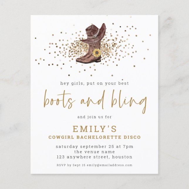 Flyer PAPER | Boots Bling Cowgirl Bachelorette Disco (Frente)