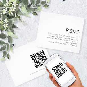 Flyer PAPER Código QR simple Boda blanca negra RSVP