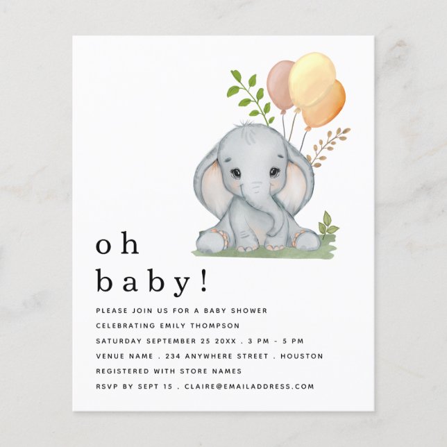 Flyer PAPER Elephant Gender Neutral Baby Shower Invite (Frente)