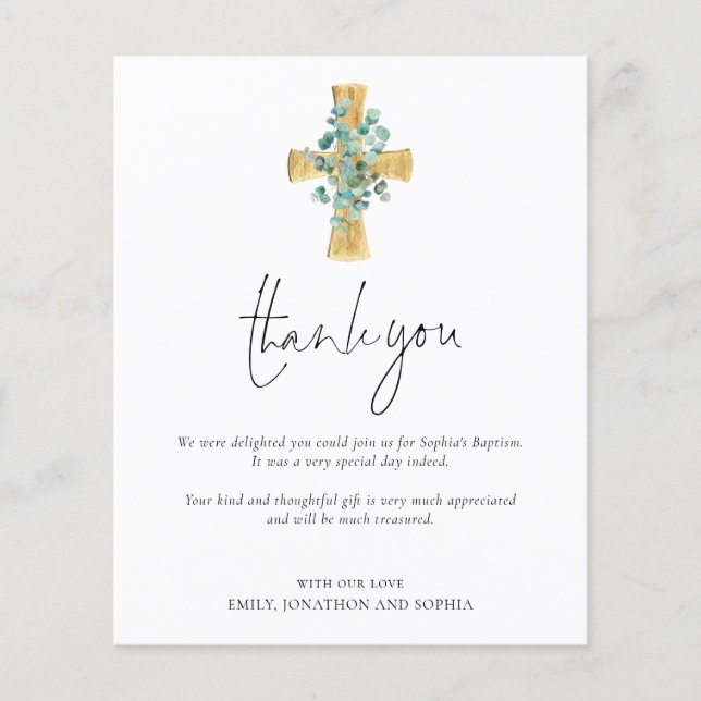 Flyer PAPER Eucalyptus Baptism Cross Christening Gracias (Frente)