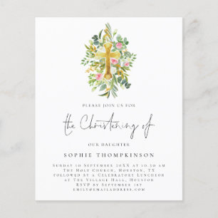 Flyer PAPER Eucalyptus Florals Cross Christening Invite