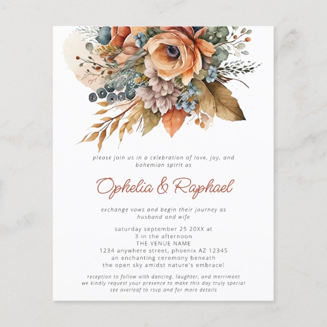 Flyer PAPER Fall Florals Terracotta Boho Boda (Frente)
