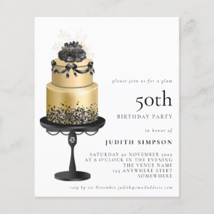 Flyer PAPER Glam Cake Florals Gold Black 50th Invite