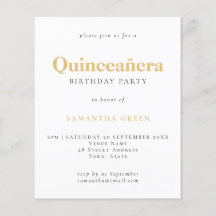 PAPER Gold Black Text Quinceañera Birthday Invite