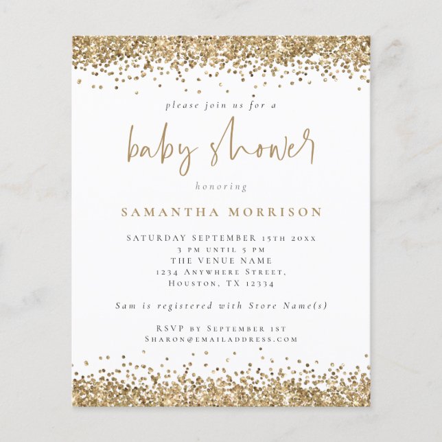 Flyer PAPER Gold Glitter Girl Boy Baby Shower Invite (Frente)