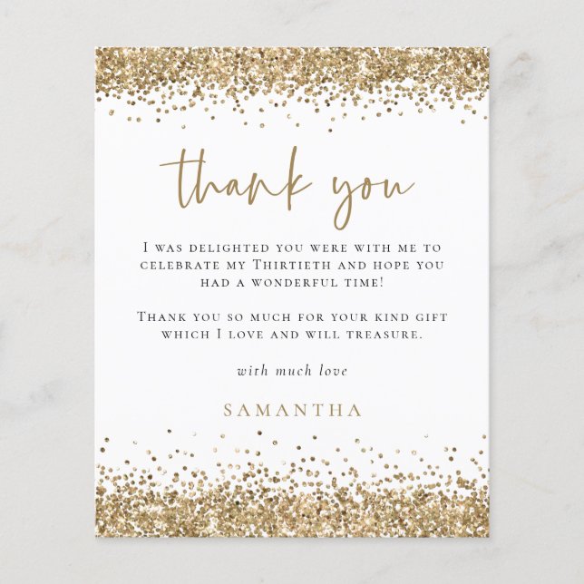 Flyer PAPER Gold Glitter Thirtieth Birthday Thank You (Frente)