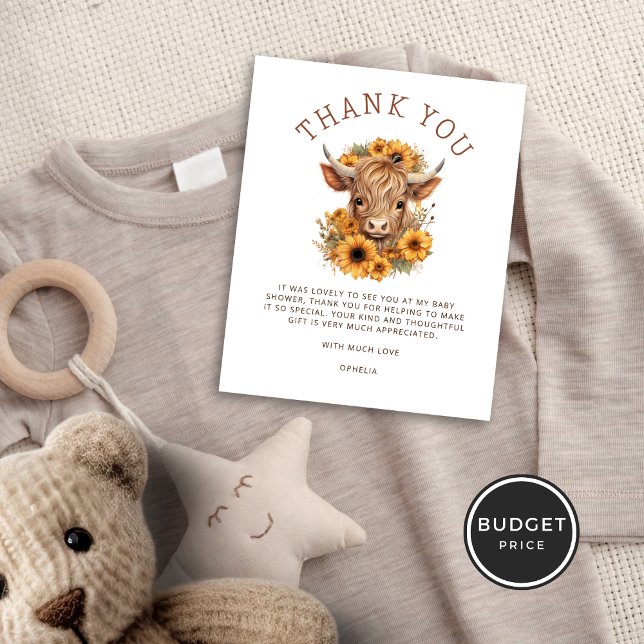 Flyer PAPER Highland Cow Sunflowers Baby Shower (A value for money PAPER alternative)