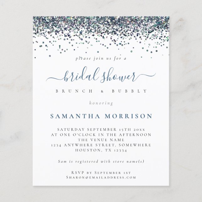 Flyer PAPER Peacock Blue Purpurina Bridal Shower Invite (Frente)