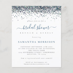 Flyer PAPER Peacock Blue Purpurina Bridal Shower Invite