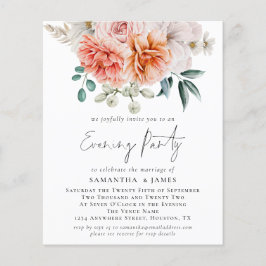 Flyer PAPER Peonies Coral QR Boda Fiesta nocturno