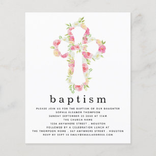 Flyer PAPER Pink Florals Invitación al bautismo cruzado