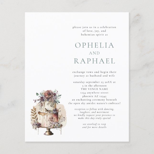 Flyer PAPER QR Código Boda bohemia Invitación azul (Frente)