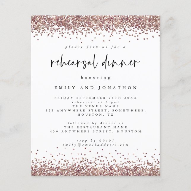 Flyer PAPER | Rose Glitter White Rehearsal Dinner Invite (Frente)