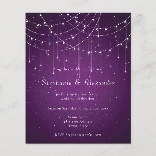 Flyer PAPER Royal Purple & String Lights Invite a la bod (Frente)