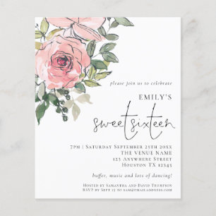 Flyer PAPER Rubor Pink Florals Sweet 16 Invitación