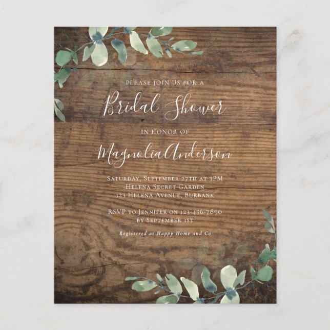 Flyer PAPER Rutic Eucalyptus Bridal Shower Invitación (Frente)