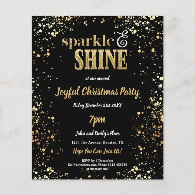 Flyer PAPER Sparkle Shine Gold Navidades negros Fiesta (Frente)