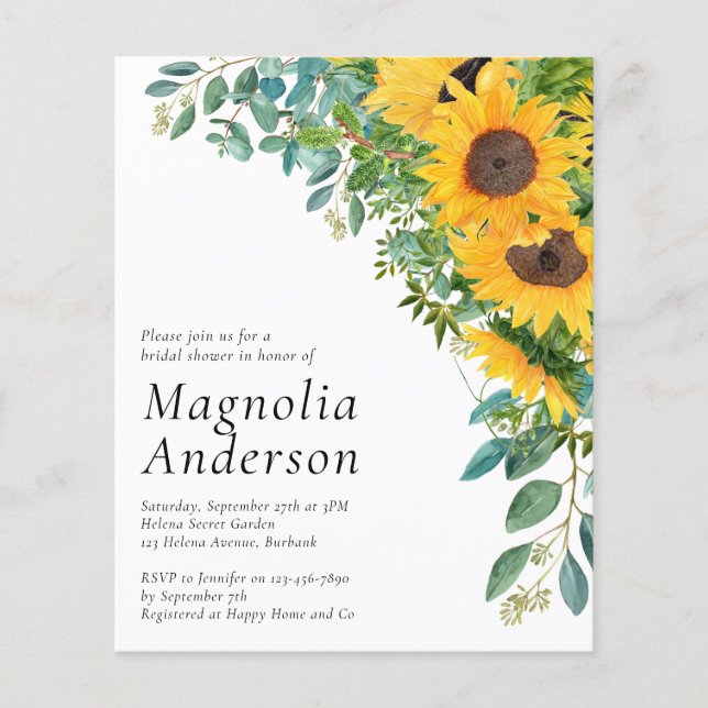 Flyer PAPER Sunflower Bridal Shower Invitación (Frente)