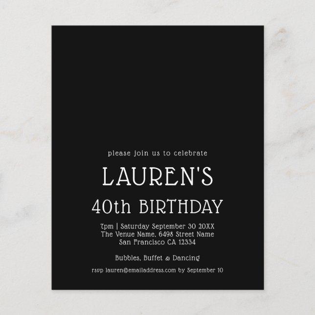 Flyer PAPER Texto simple Blanco Negro 40 cumpleaños Fies (Frente)