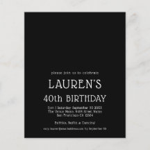 PAPER Texto simple Blanco Negro 40 cumpleaños Fies