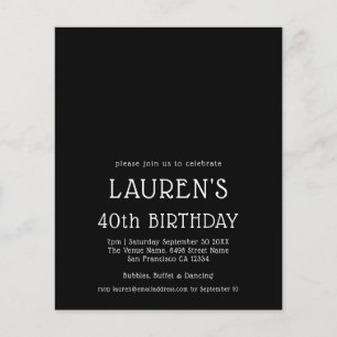 Flyer PAPER Texto simple Blanco Negro 40 cumpleaños Fies