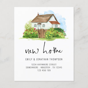Flyer PAPER Watercolor House Floral New Home Address