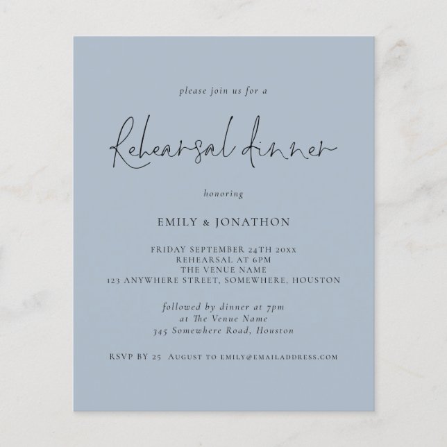 Flyer PAPER | Wedding Rehearsal Dinner Dusty Blue Invite (Frente)