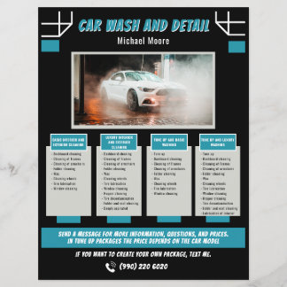 Flyer Paquete de precio de lavado de autos y detalles au