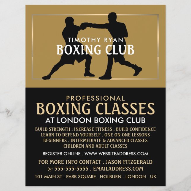 Flyer Partido de Boxeo Silueta, Anuncio de Clase de Boxe (Frente)