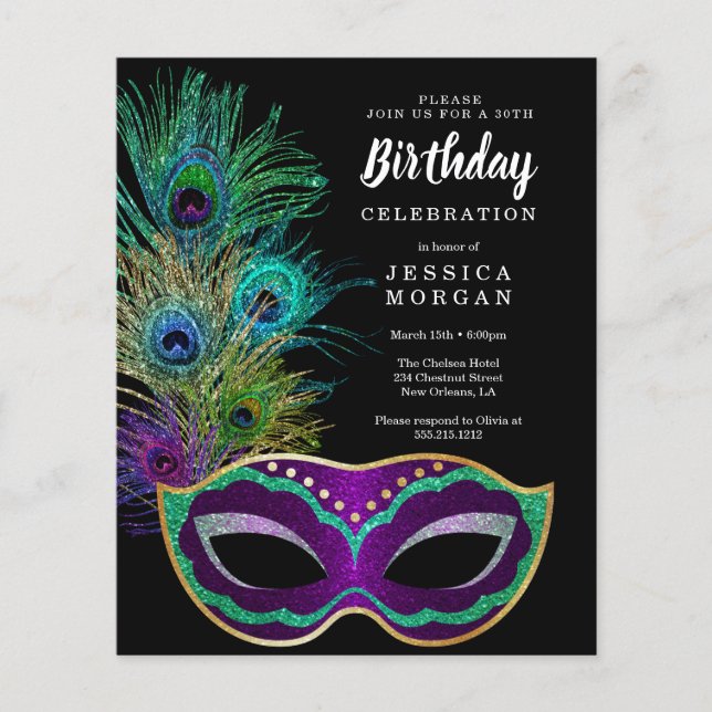 Flyer Partido de Cumpleaños del Mardi Gras de Nueva Orle (Frente)