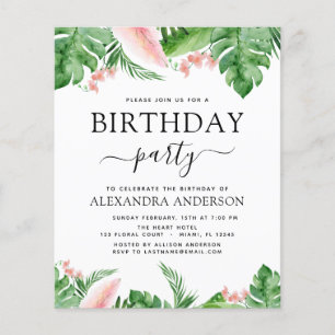 Flyer Partido de Cumpleaños Tropical Palm Floral