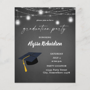 Flyer Partido de Graduación de Chalkboard, Gorra de Grad