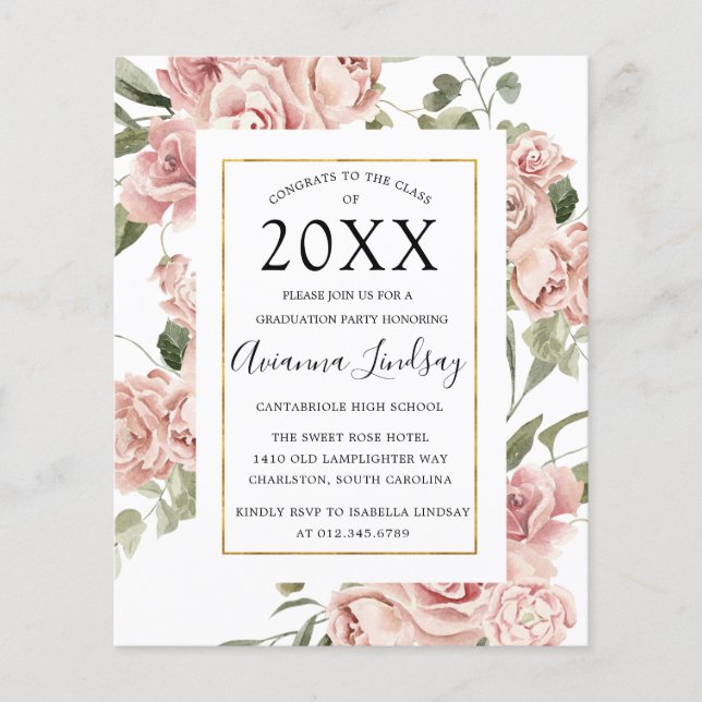 Flyer Partido de Graduación de Foto Atrás de Foto Floral (Frente)