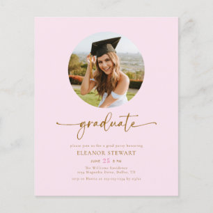 Flyer Partido de Graduación de Foto Graduada Rosa y Oro